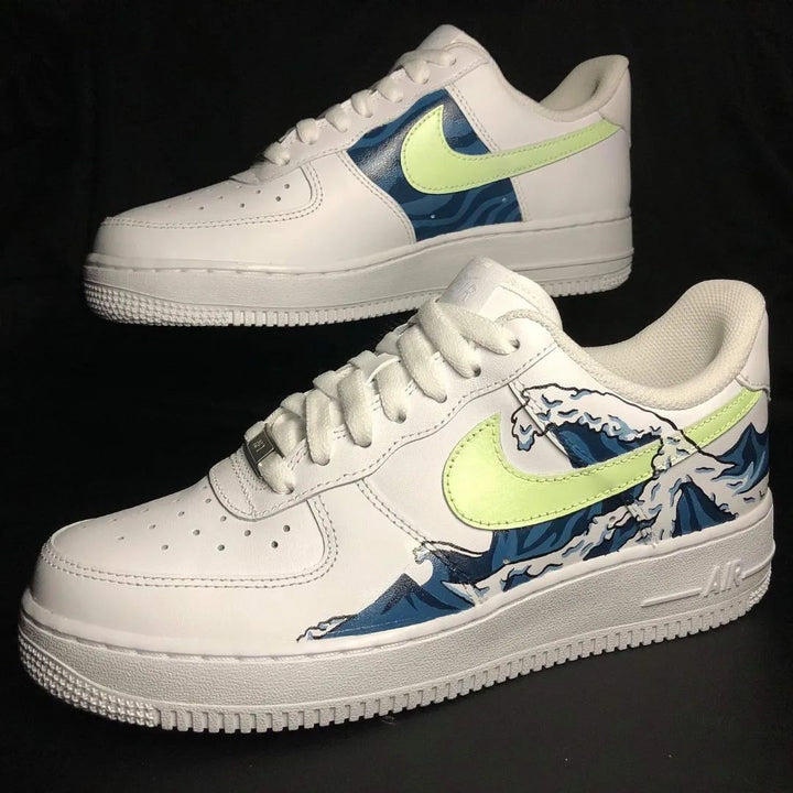 Great Wave Design Lime Blue Custom Air Force 1