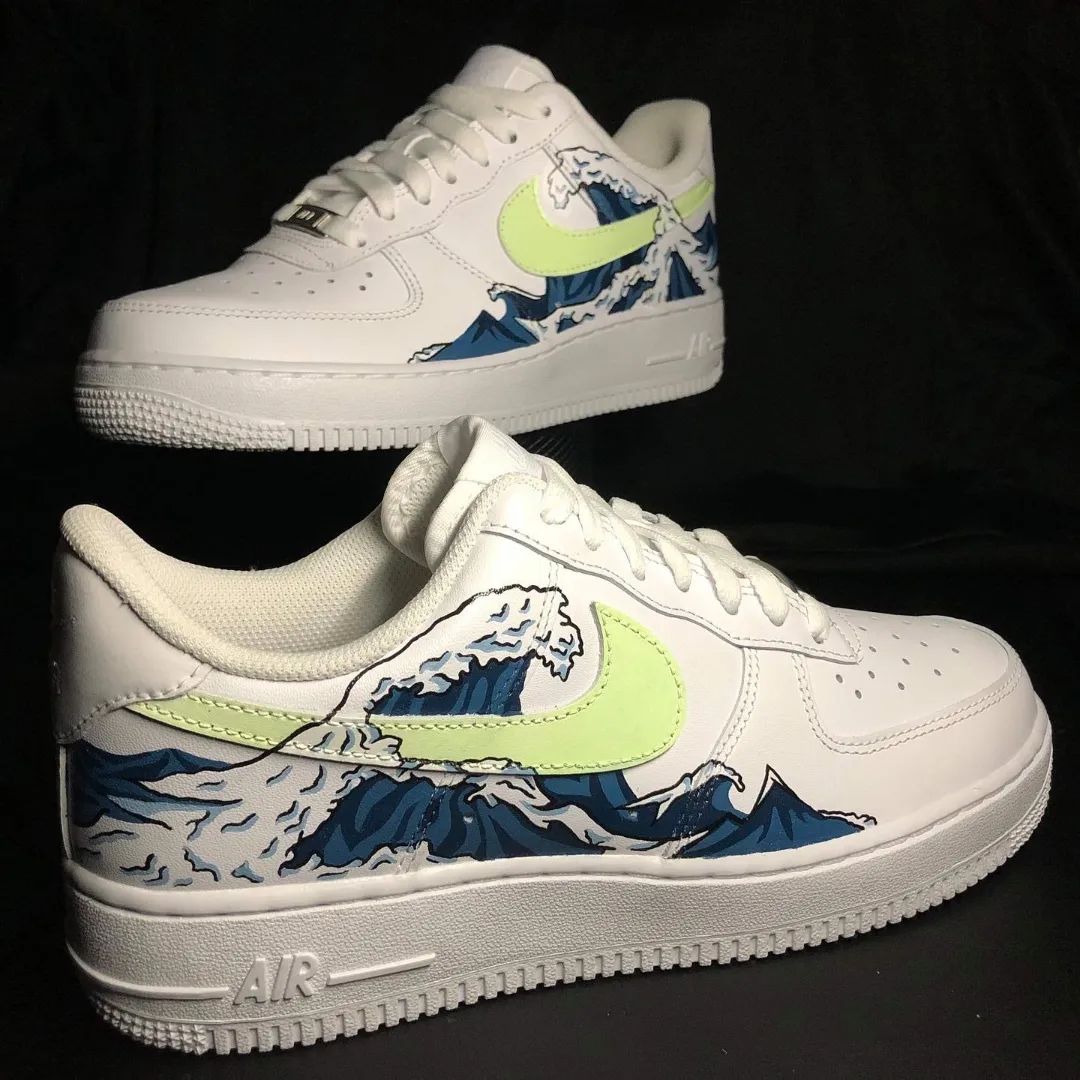 Great Wave Design Lime Blue Custom Air Force 1
