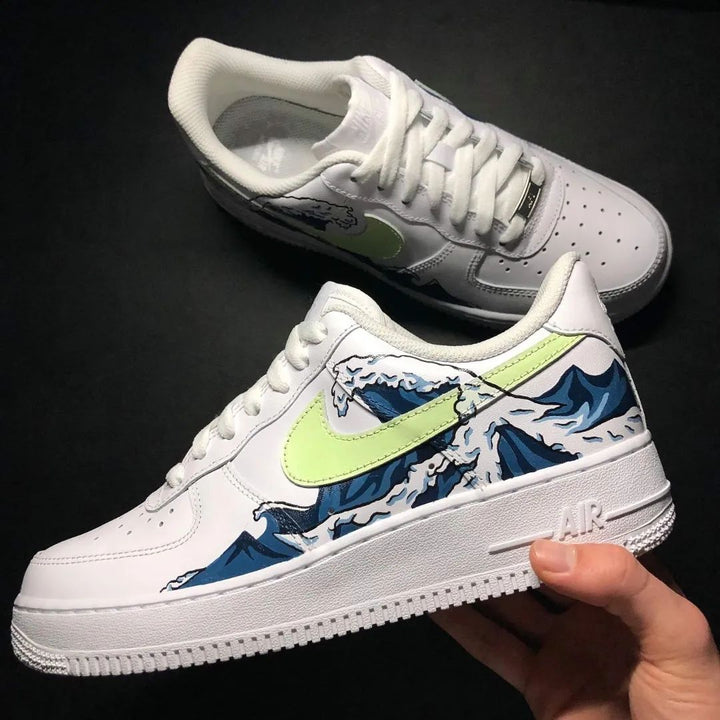 Great Wave Design Lime Blue Custom Air Force 1