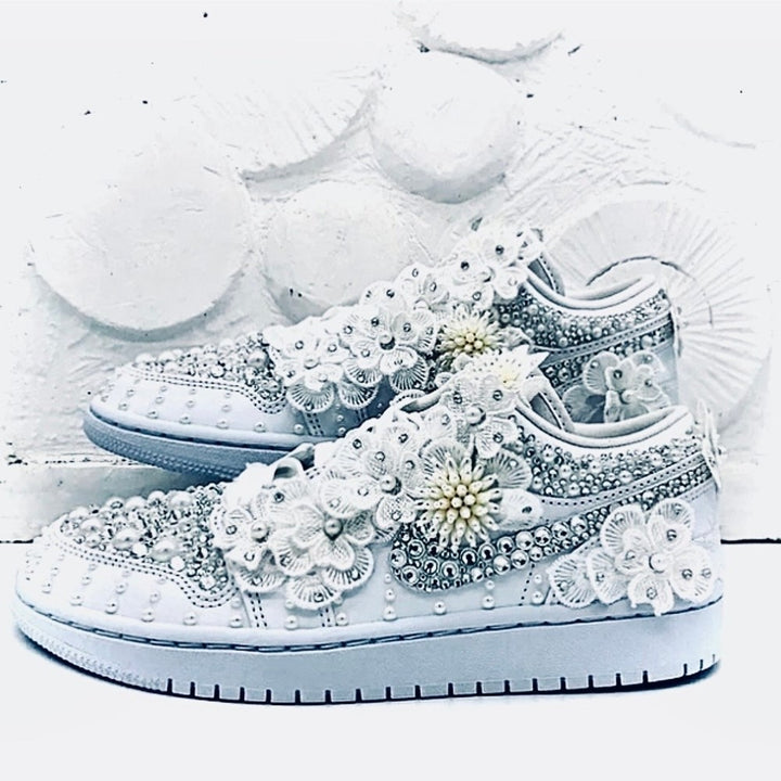 White Wedding Shoes Custom Air Jordan 1 Low/Mid