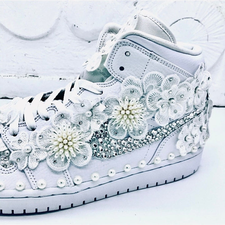 White Wedding Shoes Custom Air Jordan 1 Low/Mid