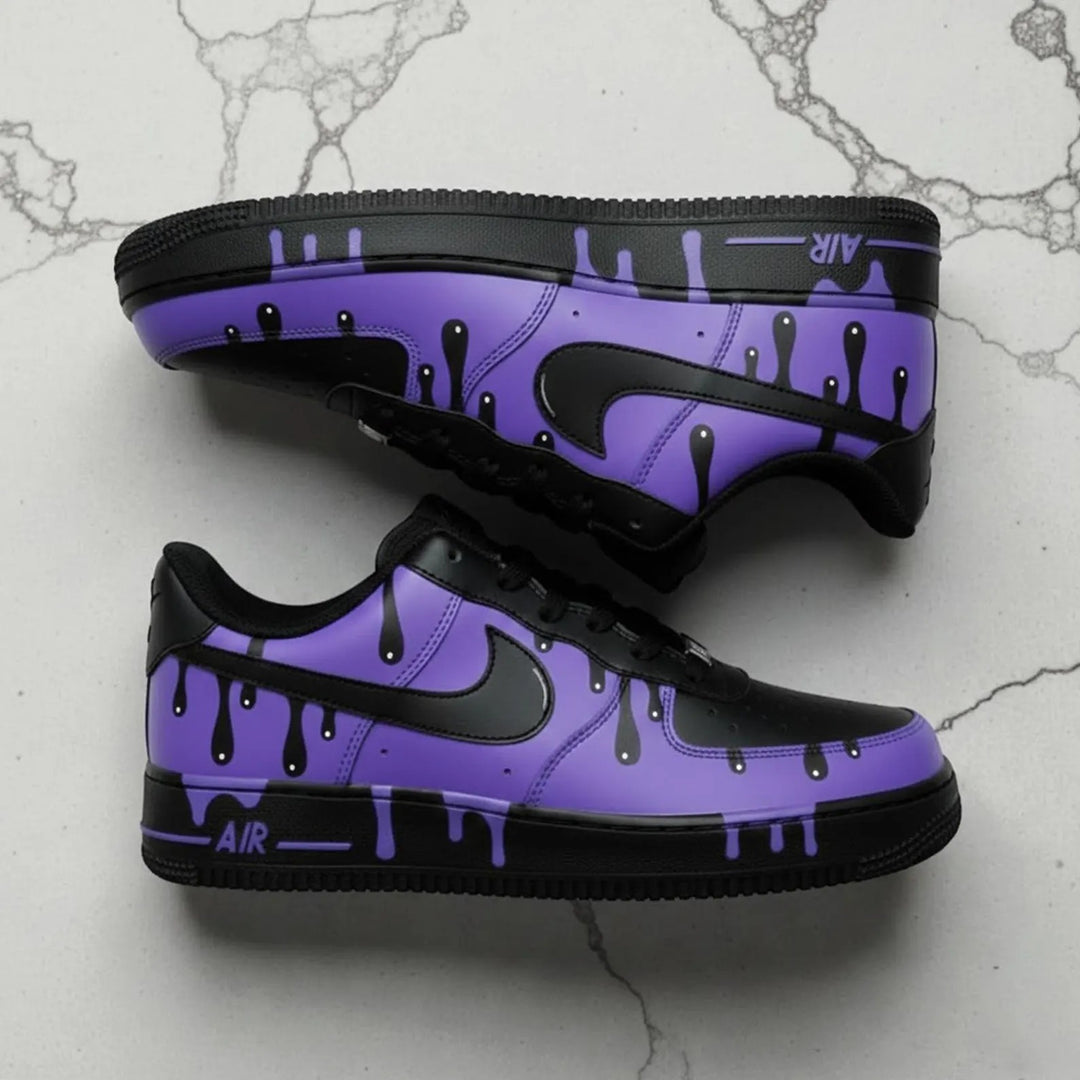 Unique Hand Painted Purple Black Drip Design Custom Air Force 1 Custom Sneakers Hip Hop Streetwear Unisex Cool Trendy Casual Sports Shoes