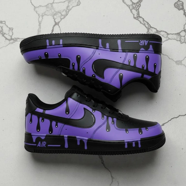 Unique Hand Painted Purple Black Drip Design Custom Air Force 1 Custom Sneakers Hip Hop Streetwear Unisex Cool Trendy Casual Sports Shoes