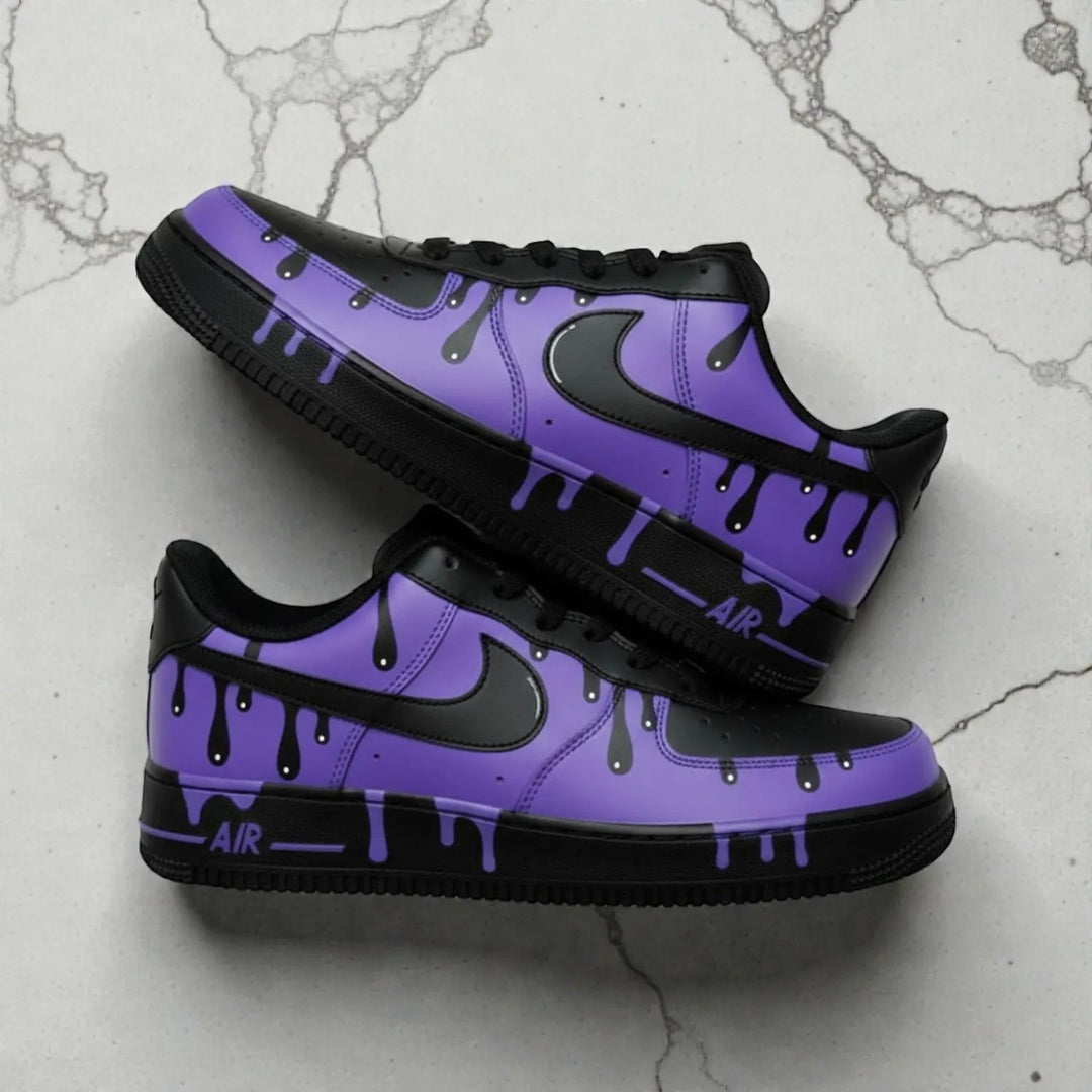 Unique Hand Painted Purple Black Drip Design Custom Air Force 1 Custom Sneakers Hip Hop Streetwear Unisex Cool Trendy Casual Sports Shoes