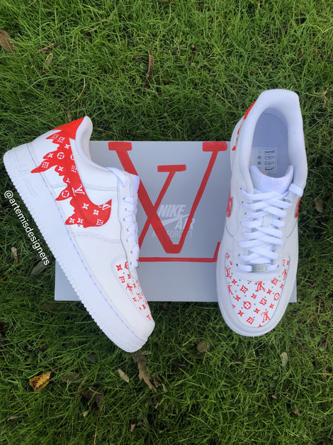 Custom Air Force 1 Red LV Logo Drip