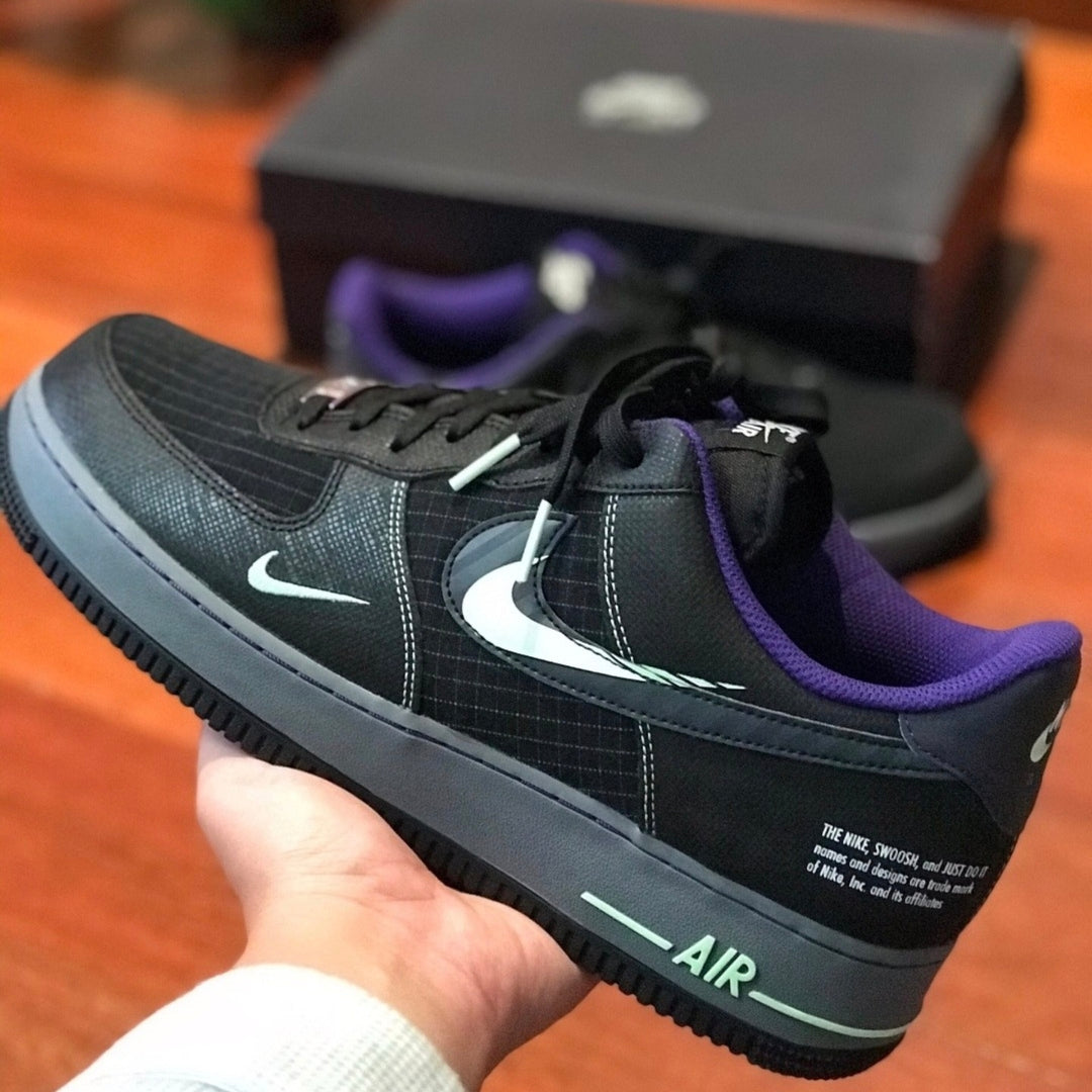 Custom Air Force 1 Black Purple White Fonts Grid