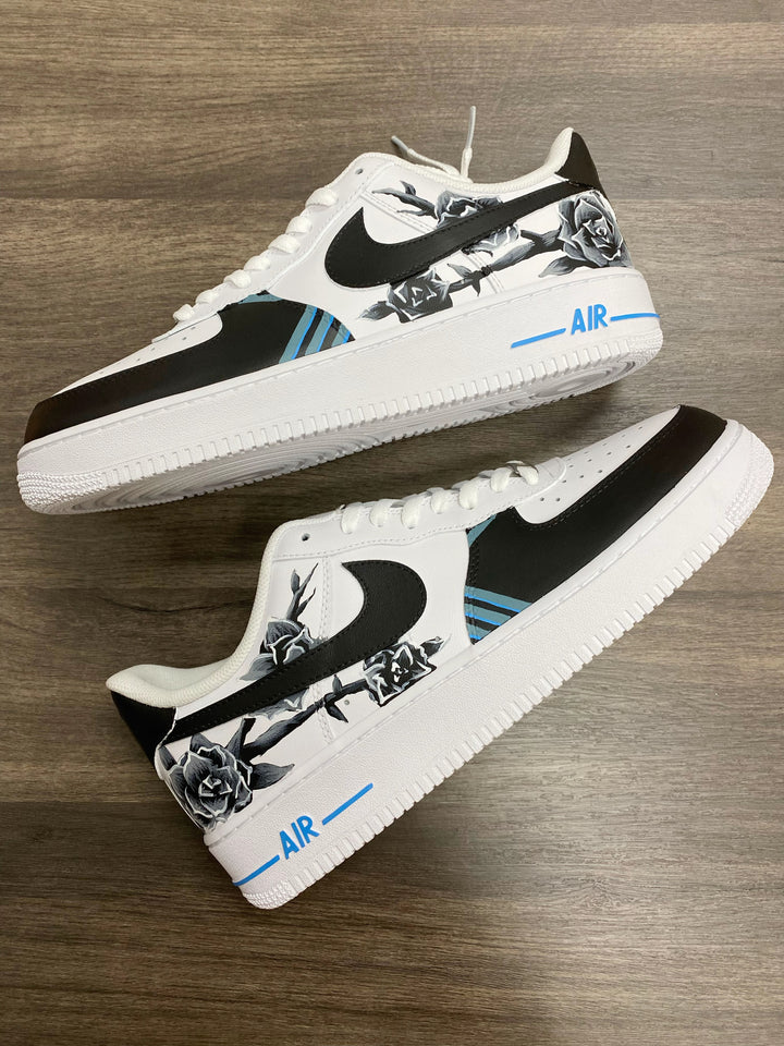 Custom Air Force 1 Black And White Blooming Flowers