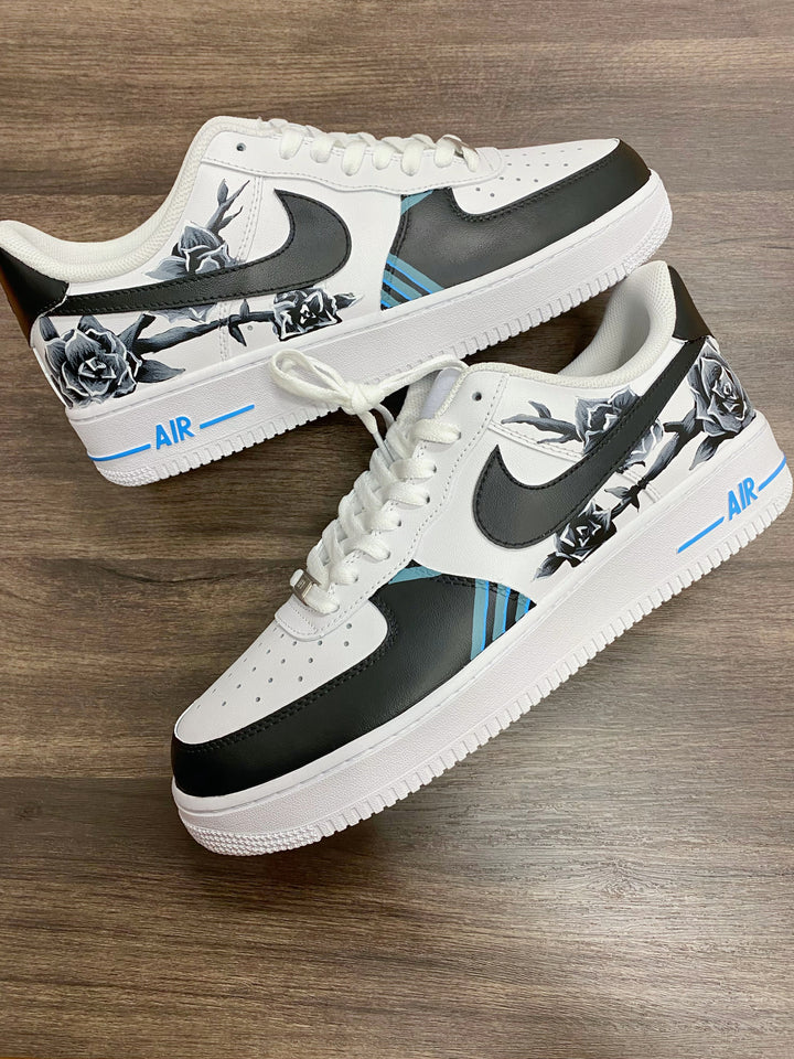 Custom Air Force 1 Black And White Blooming Flowers