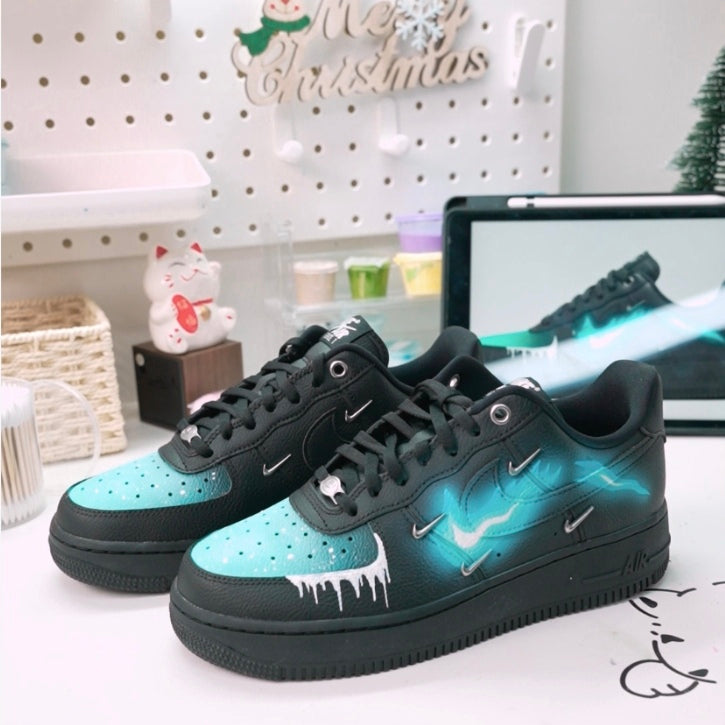 Custom Air Force 1 Black Cyan-blue Lightning