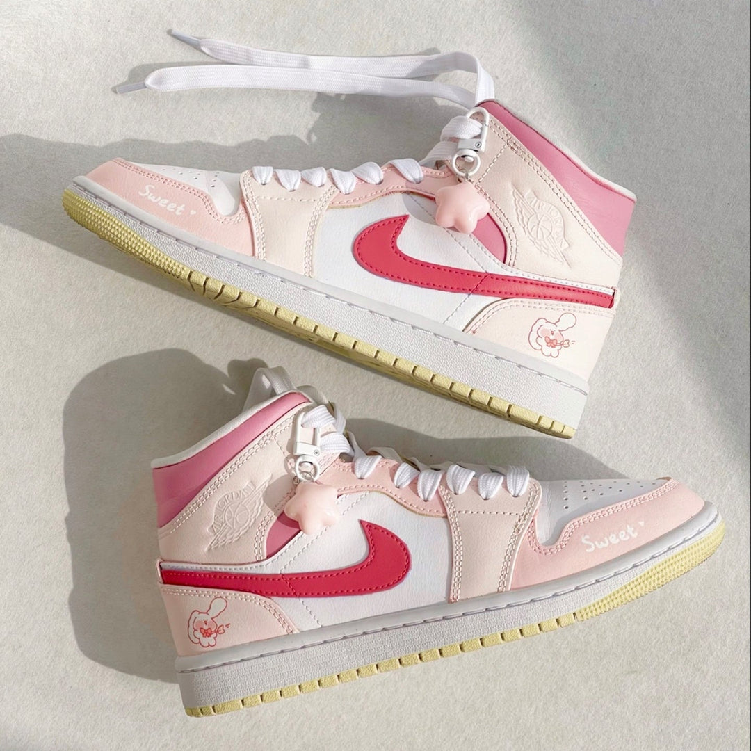 Custom Air Jordan 1 Light And Dark Pink Cartoon Rabbit