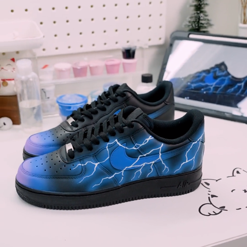 Custom Air Force 1 Black Blue Lightning