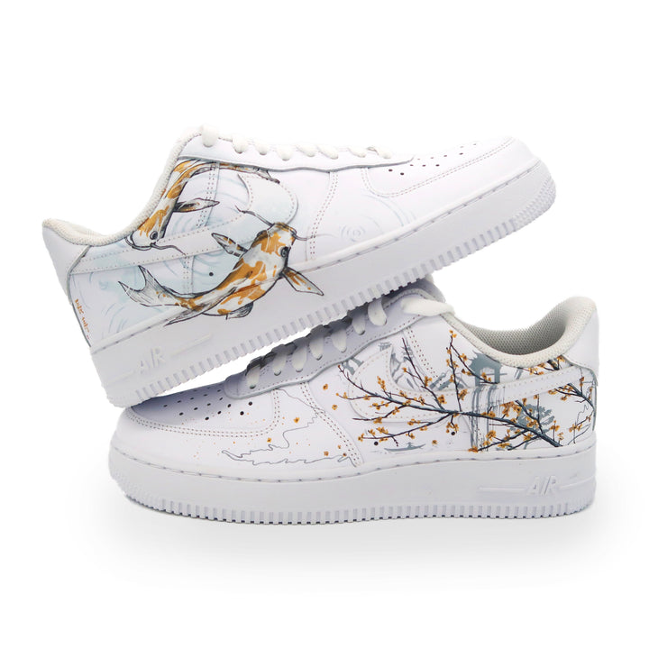 Koi Fish Pattern Baby Blue Gold Custom Air Force 1