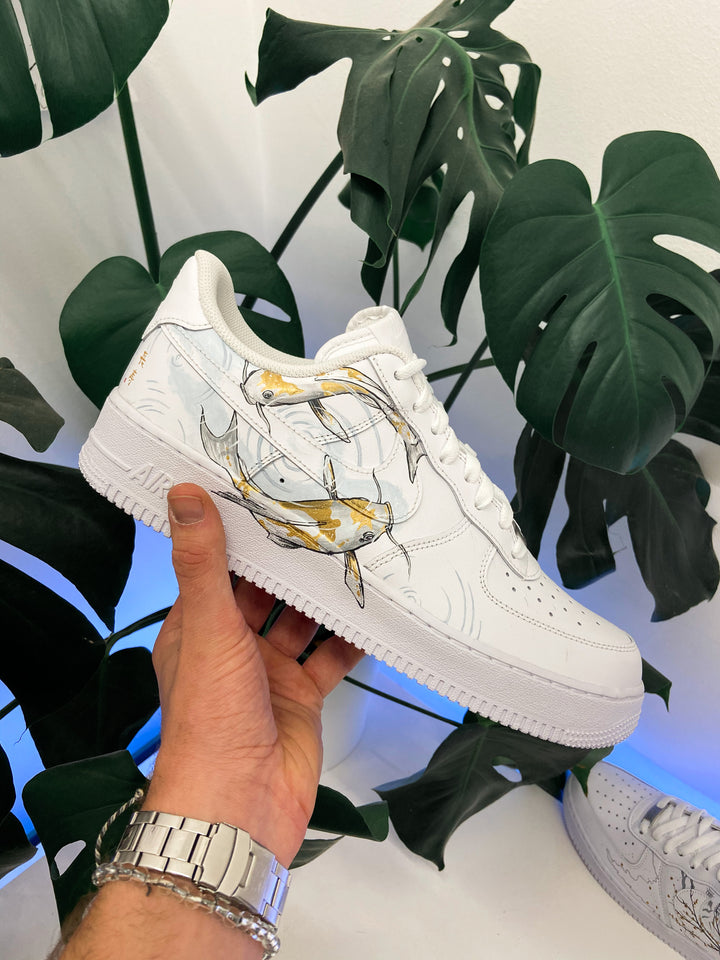 Koi Fish Pattern Baby Blue Gold Custom Air Force 1