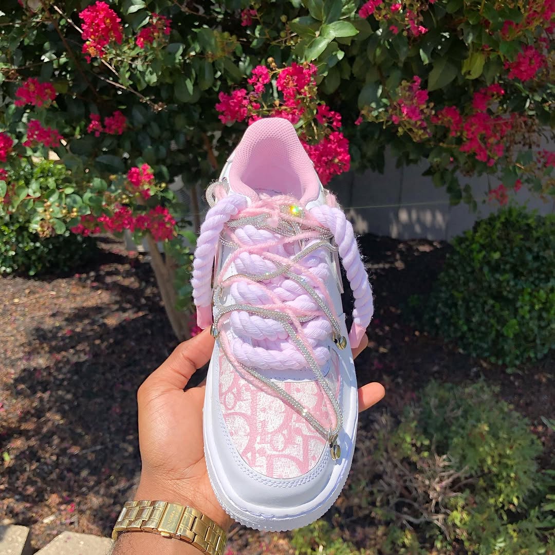 Hand Painted Pink Custom Air Force 1 Rhinestone Sneakers