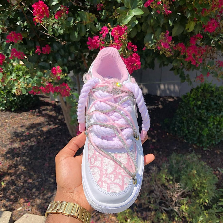 Hand Painted Pink Custom Air Force 1 Rhinestone Sneakers