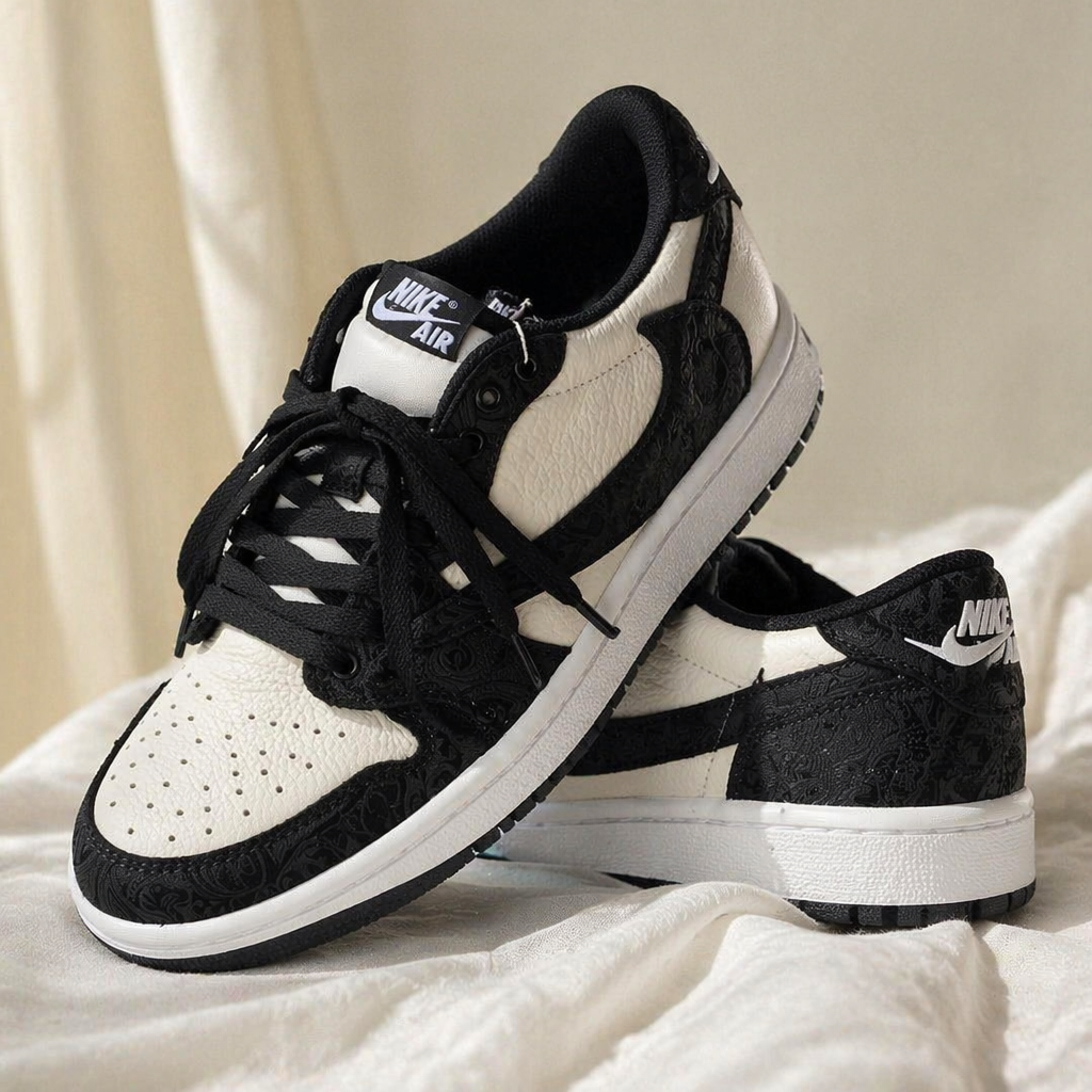 Hand Painted Black Paisley Custom Jordan 1 Sneakers