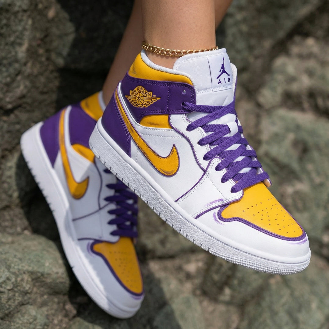 Lakers Yellow Purple Custom Air Jordan 1
