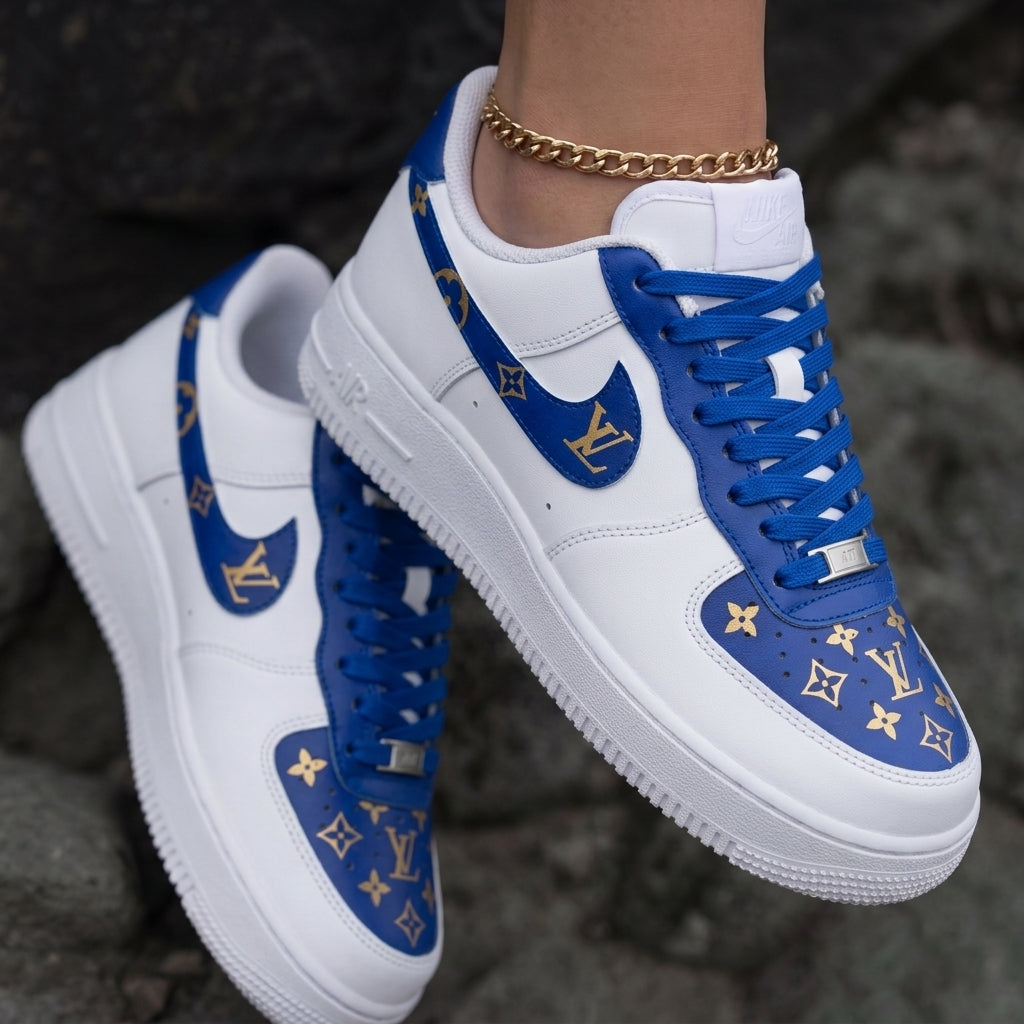 LV Blue Gold Custom Air Force 1 – XX CUSTOM
