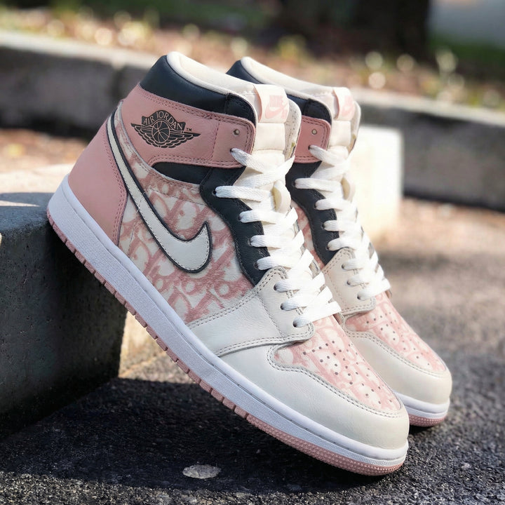 LV Pattern Baby Pink Black Custom Air Jordan 1