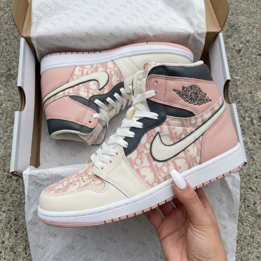 LV Pattern Baby Pink Black Custom Air Jordan 1