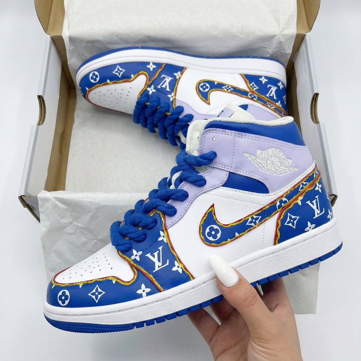 LV Pattern Baby Purple Blue Custom Air Jordan 1