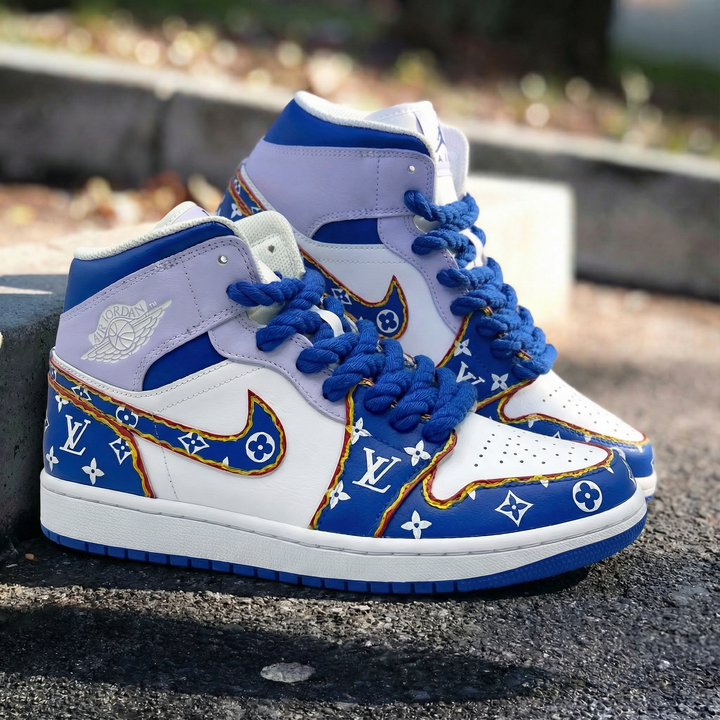 LV Pattern Baby Purple Blue Custom Air Jordan 1