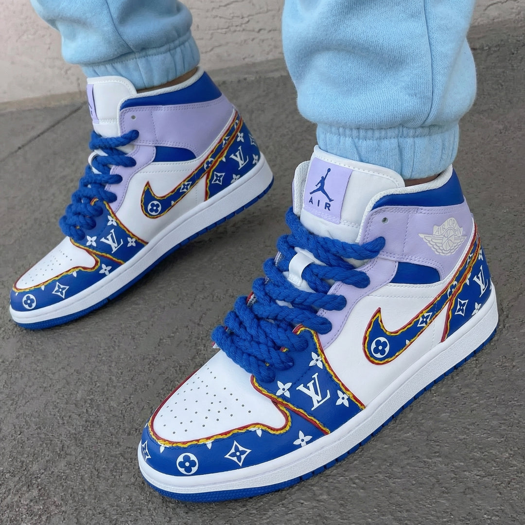 LV Pattern Baby Purple Blue Custom Air Jordan 1
