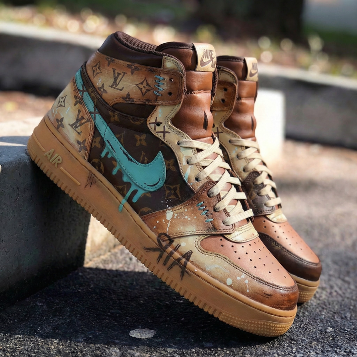 LV Pattern Teal Brown Custom Air Force 1