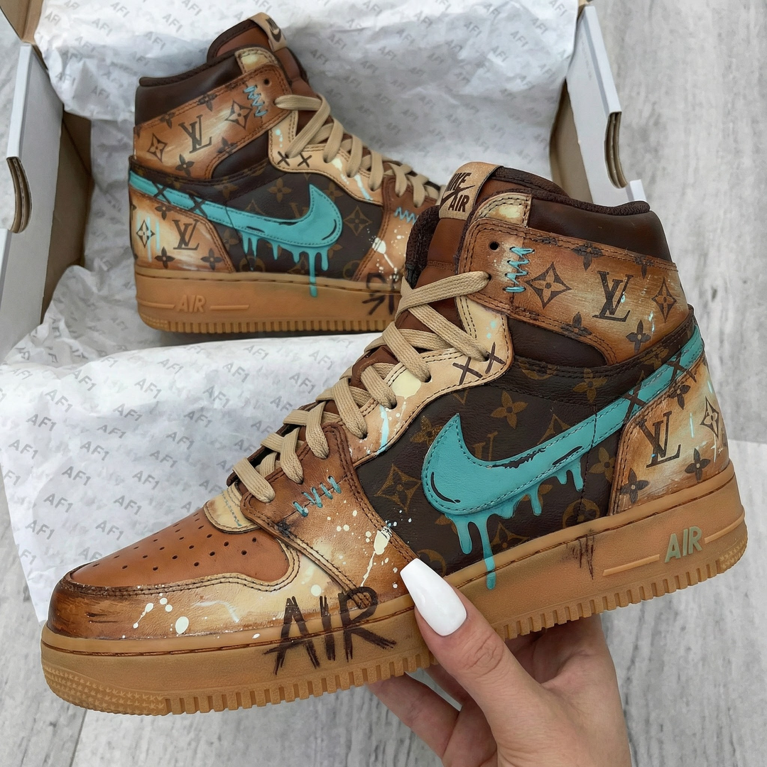 LV Pattern Teal Brown Custom Air Force 1