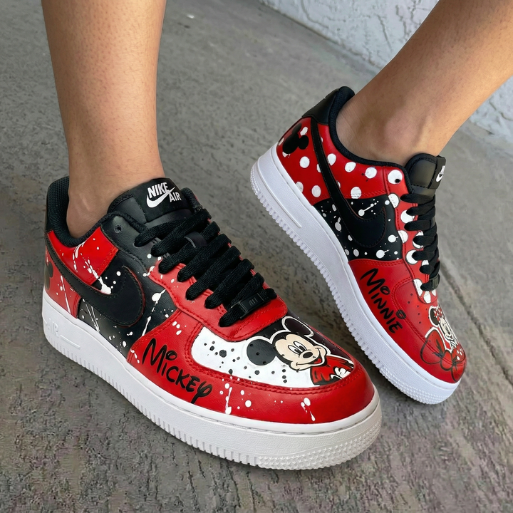Mickey Minnie Polka Dots Splatter Red Black Custom Air Force 1