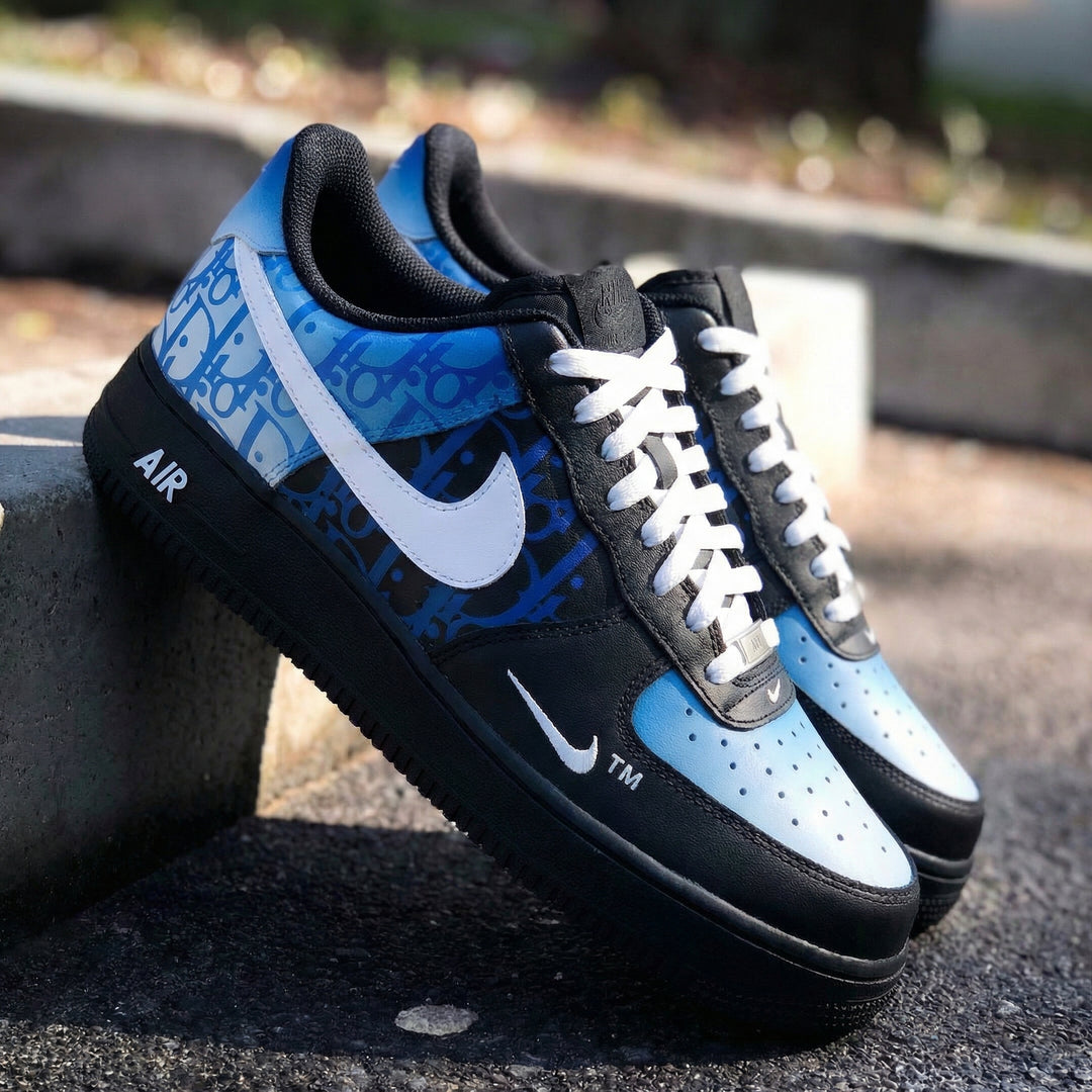 Monogram Pattern Baby Blue Black Custom Air Force 1