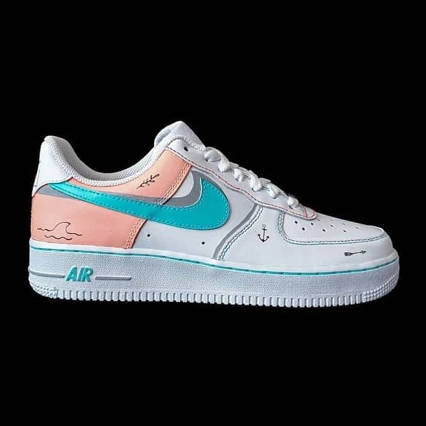 Nautical Theme Baby Pink Teal Custom Air Force 1