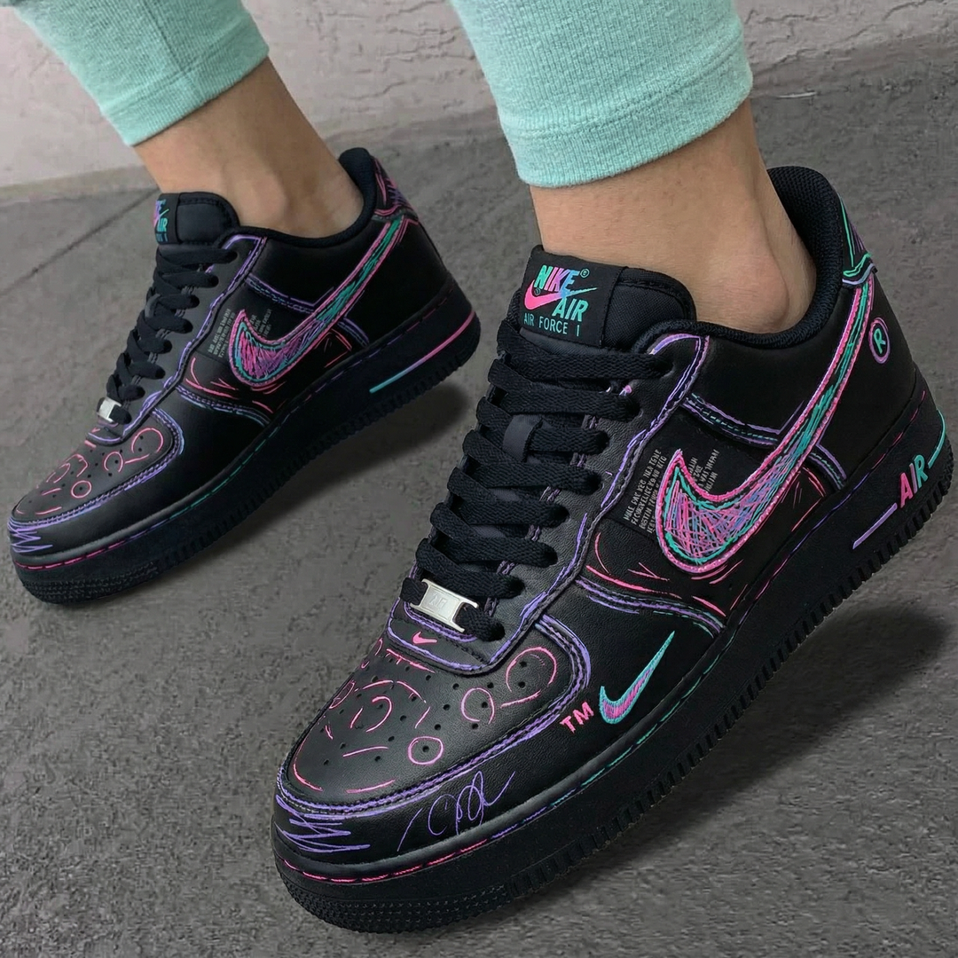 Neon Graffiti Black Custom Air Force 1