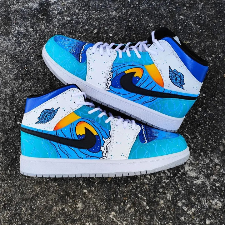 Ocean Wave Theme Blue White Custom Air Jordan 1