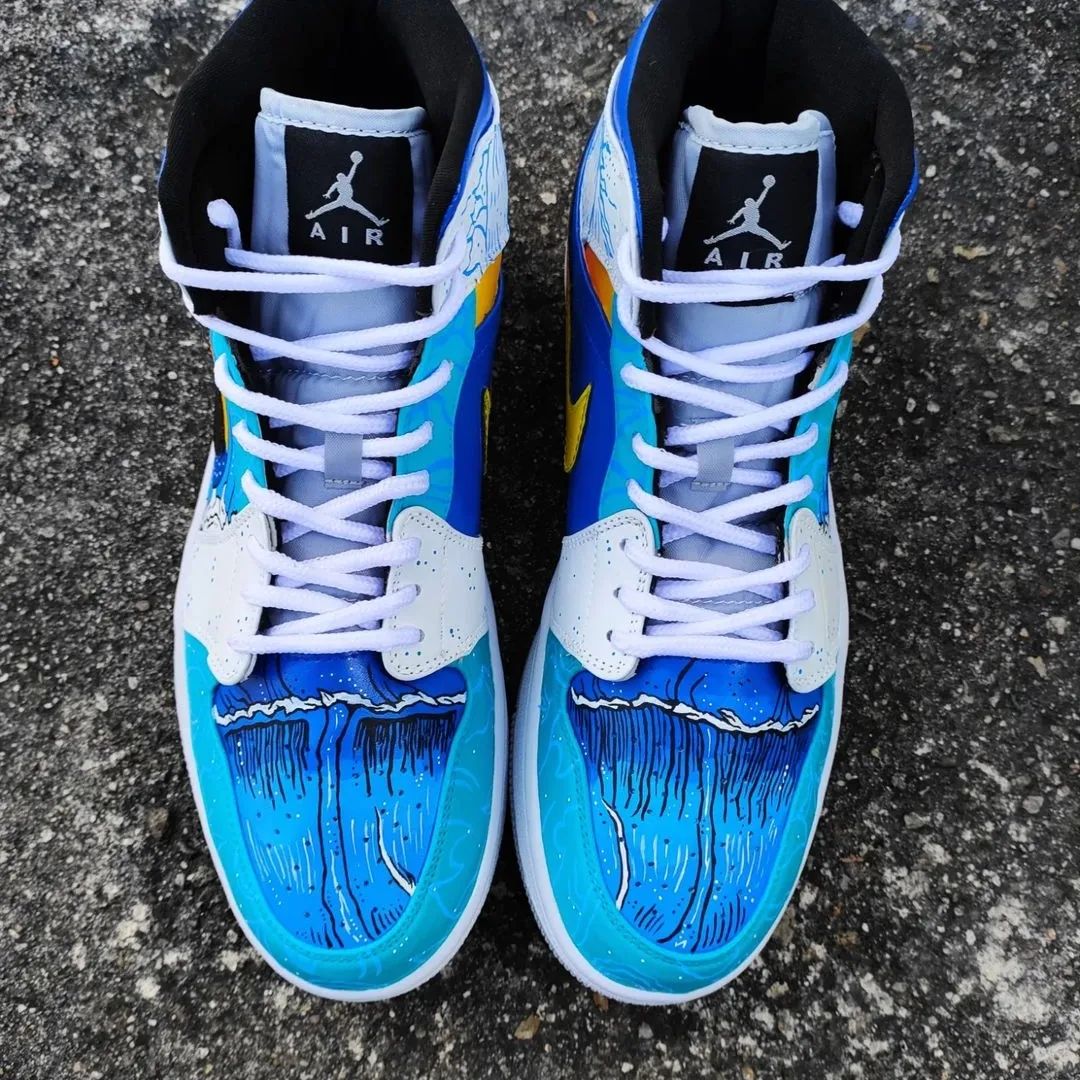 Ocean Wave Theme Blue White Custom Air Jordan 1