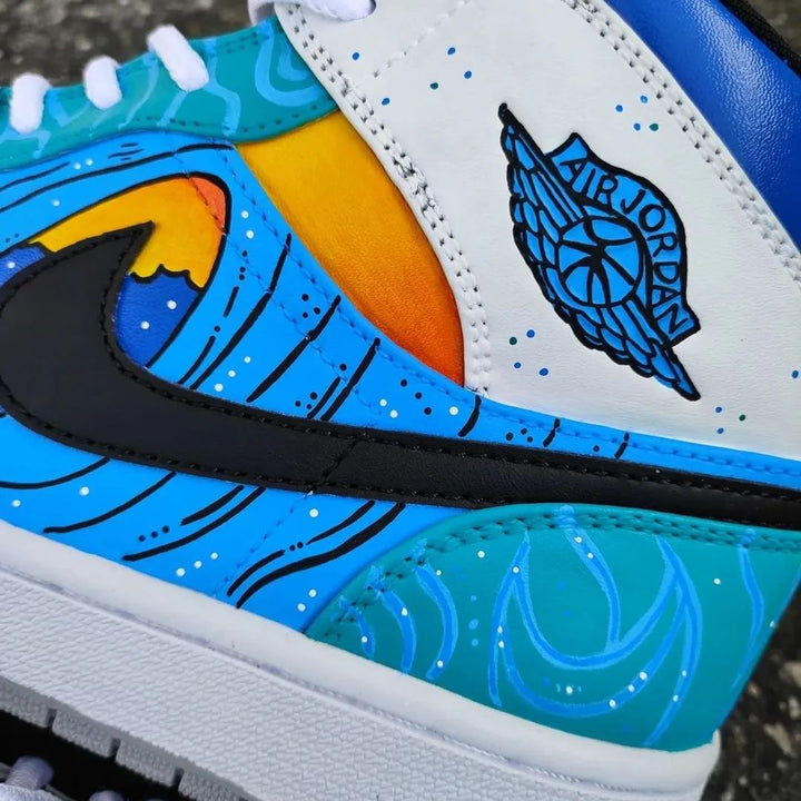 Ocean Wave Theme Blue White Custom Air Jordan 1