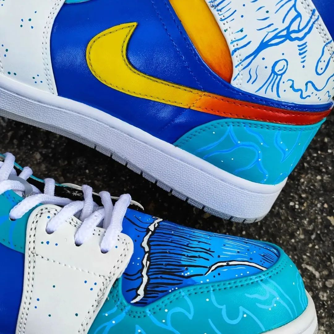 Ocean Wave Theme Blue White Custom Air Jordan 1