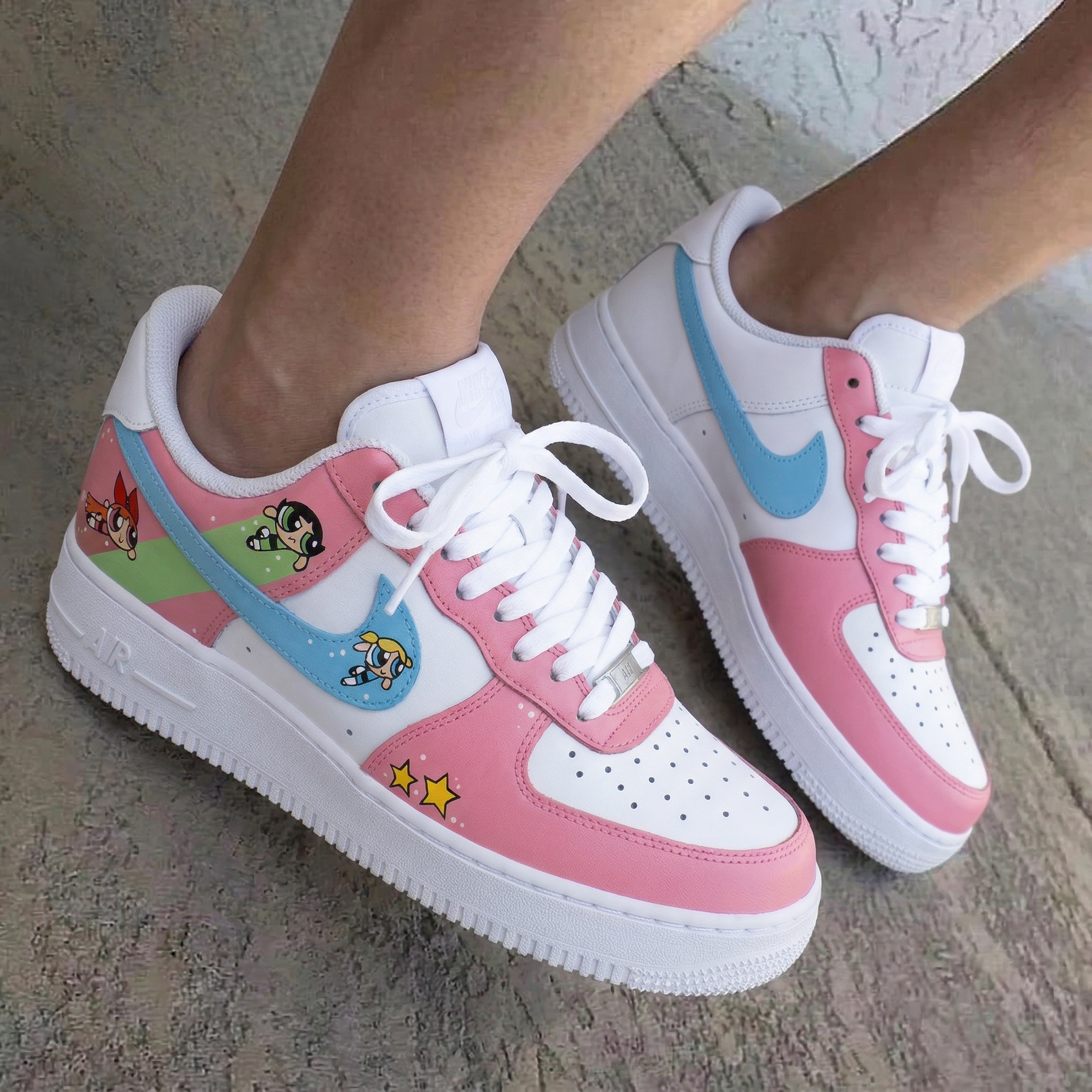 Powerpuff Girls Cartoon Baby Pink Blue Green Custom Air Force 1 – XX CUSTOM