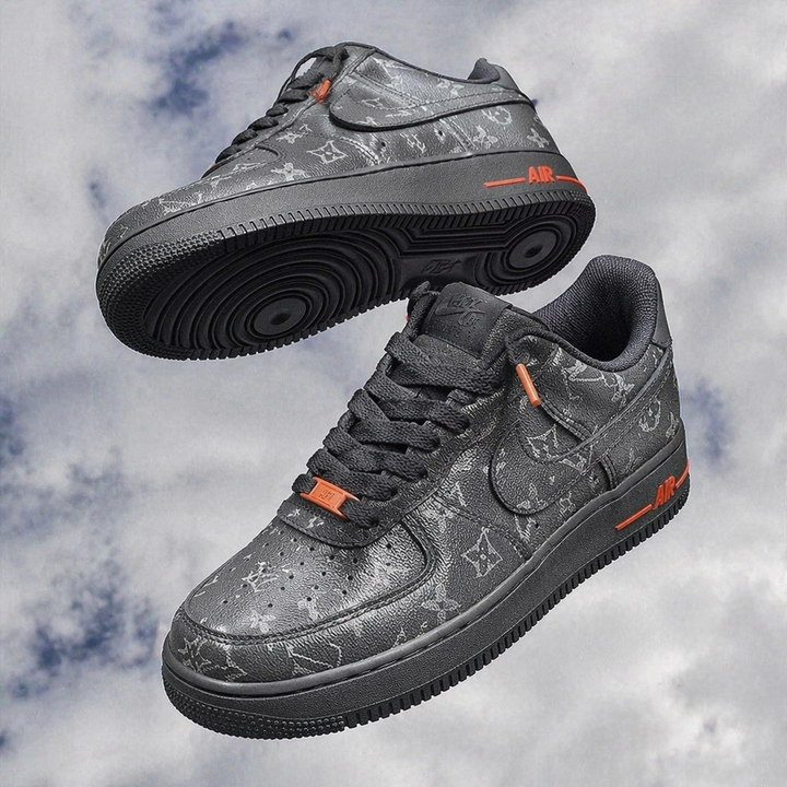 Hand Painted Black Custom Air Force 1 with Orange Accents