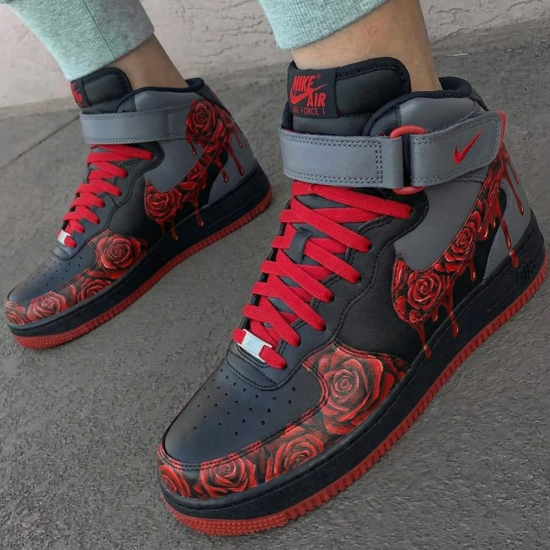 Rose Pattern Black Grey Red Custom Air Force 1