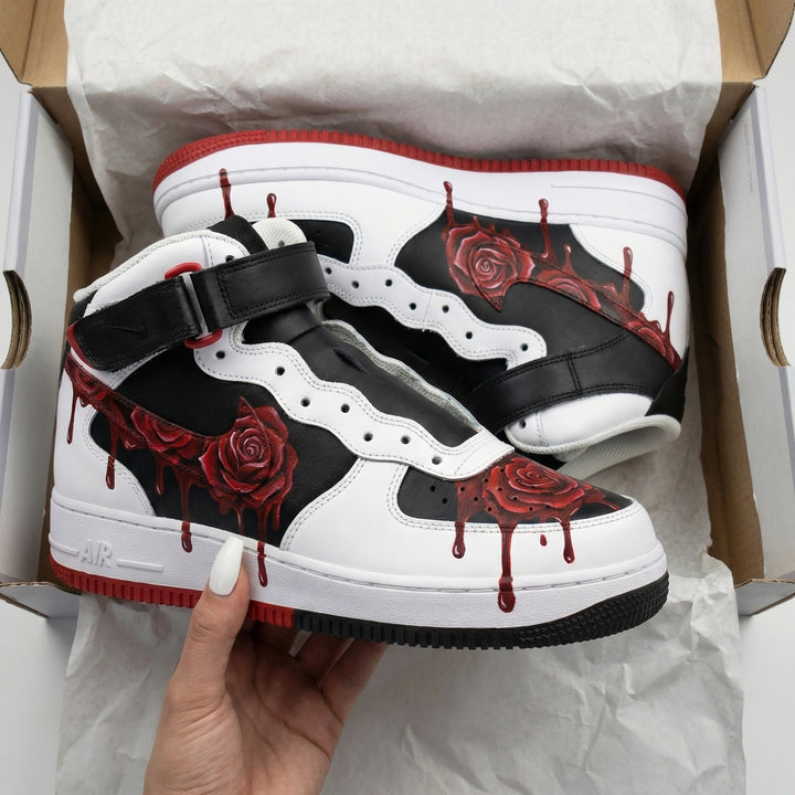 Rose Pattern Black Red Custom Air Force 1