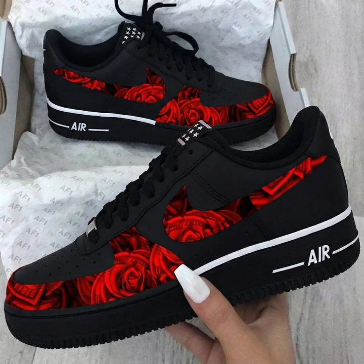 Rose Pattern Black Red Custom Air Force 1