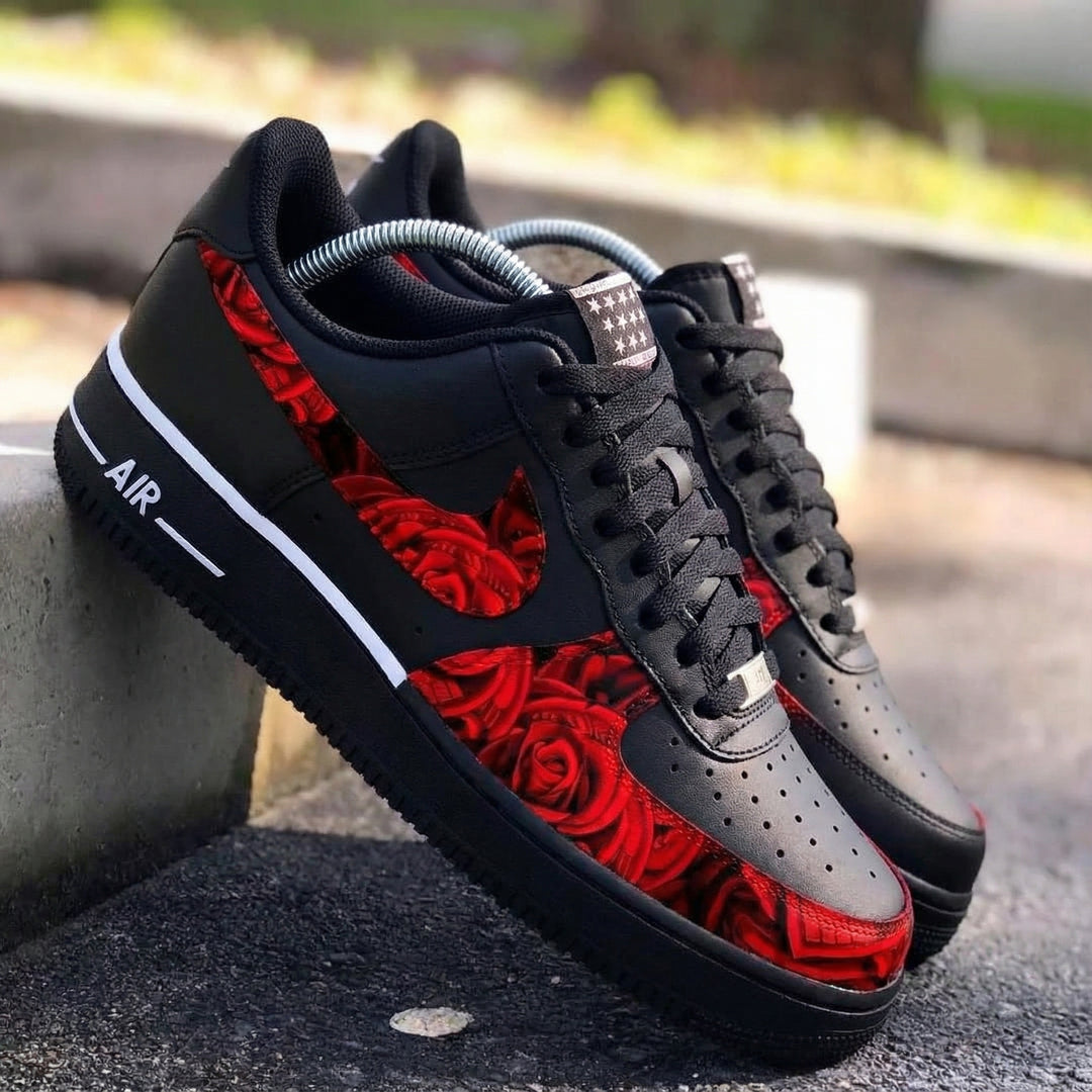Rose Pattern Black Red Custom Air Force 1