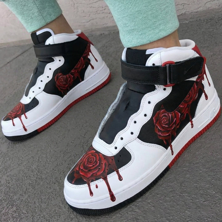Rose Pattern Black Red Custom Air Force 1