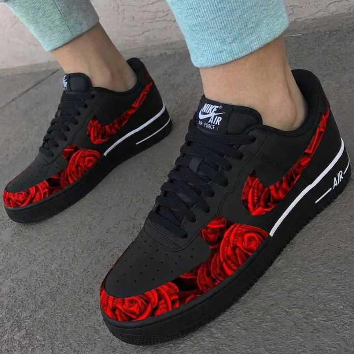 Rose Pattern Black Red Custom Air Force 1
