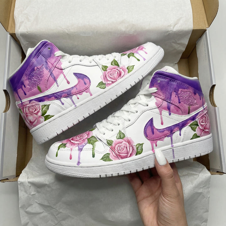 Rose Pattern Purple Baby Pink Custom Air Jordan 1