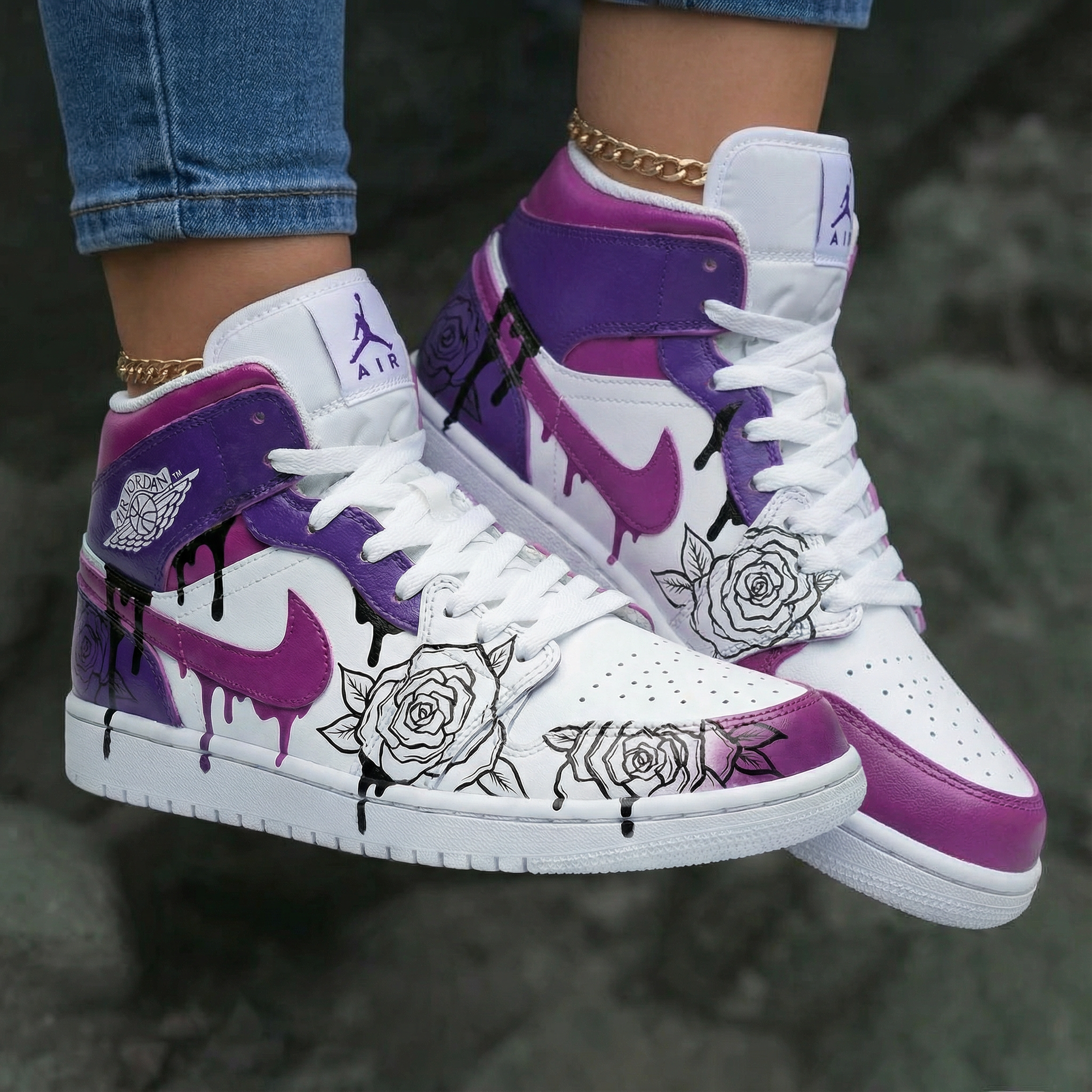 Jordan's With Roses Rose Pattern Purple White Custom Air Jordan 1 – XX CUSTOM