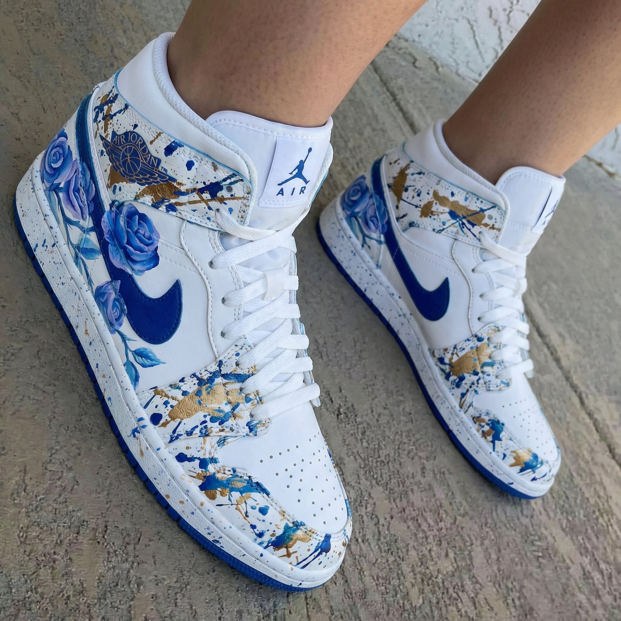Rose Splatter Blue Gold Custom Air Jordan 1 – XX CUSTOM