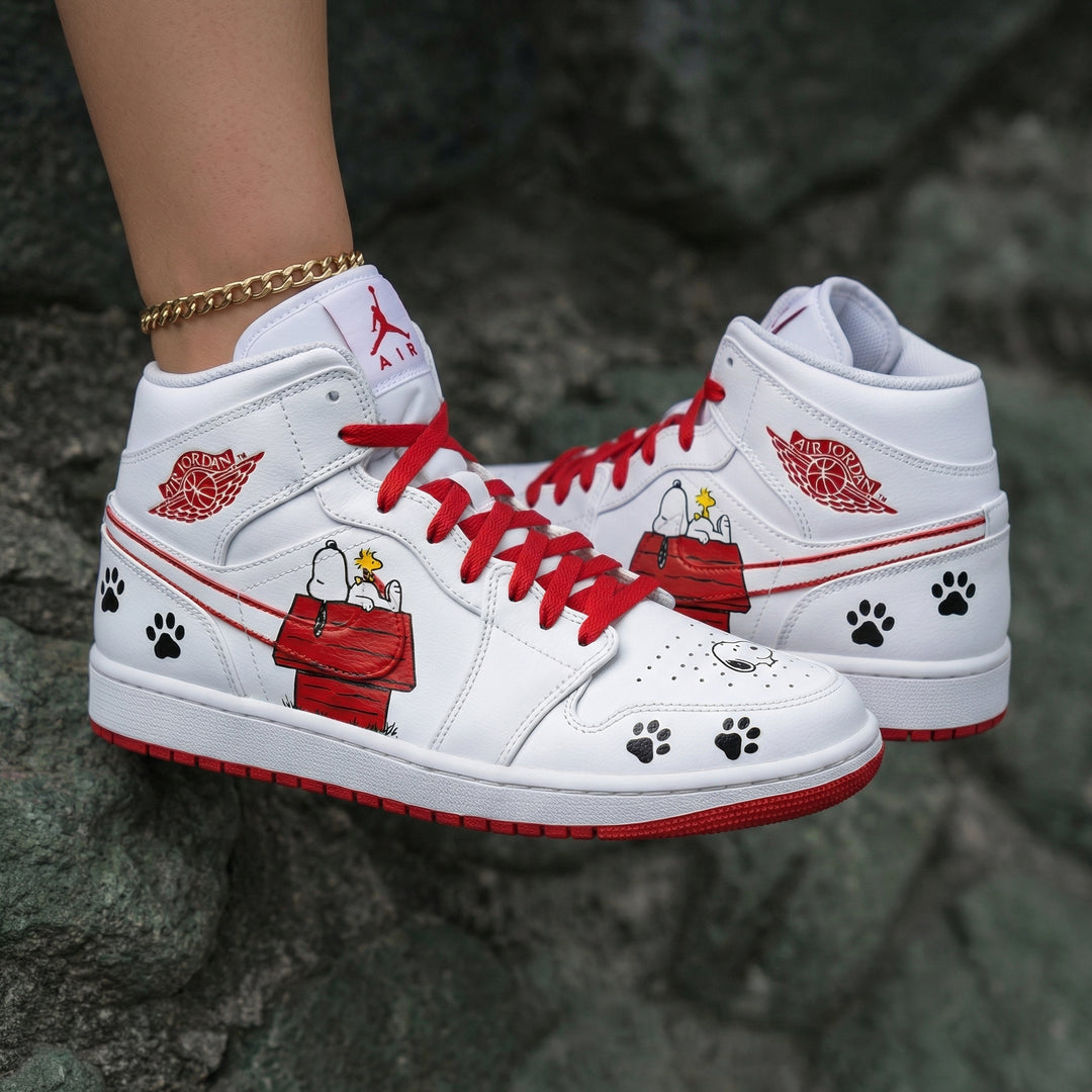 Snoopy Doghouse Paw Prints Red Black Custom Air Jordan 1