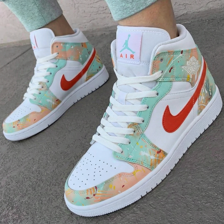 Splatter Paint Green Coral Custom Air Jordan 1